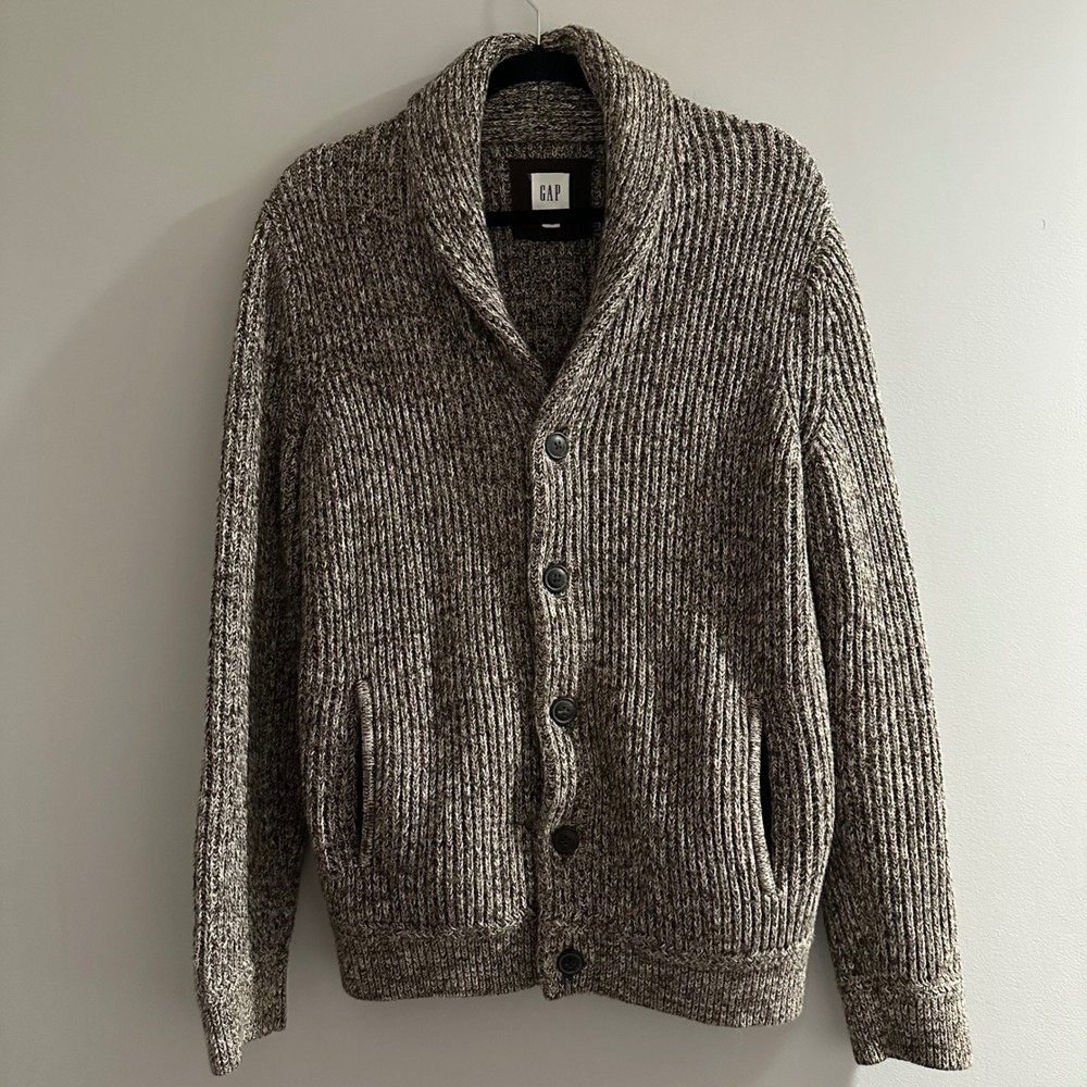 GAP Men's‎ Shawl Collar Cardigan Sweater Textured Knit Button Up Sz S Warm Heavy